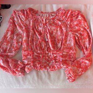Pink floral blouse by anthropology